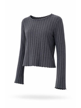 SHEIN Women's Large Soft Gray Ribbed Long Sleeve Crop Top NWT